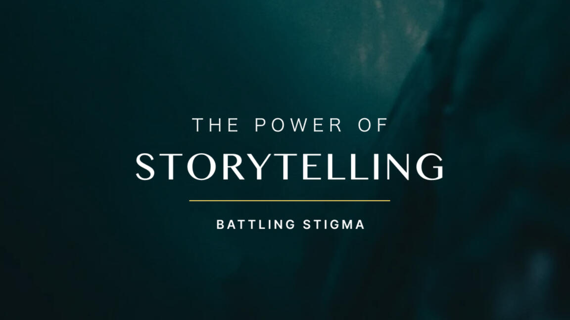 A dark teal background with white text read "The Power of Storytelling: Battling"